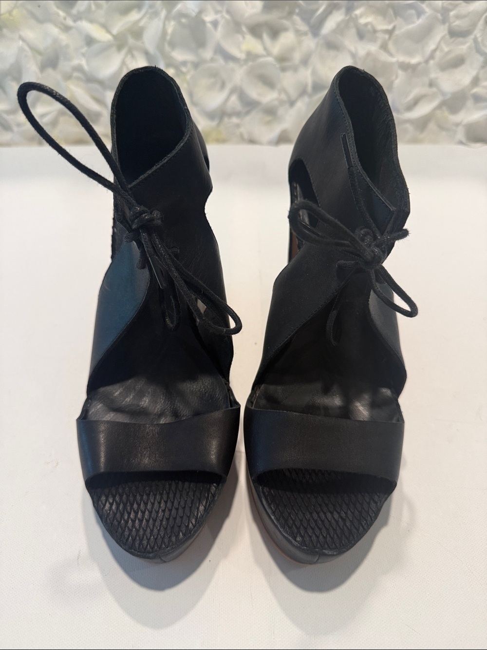 Matiko Black Lace-Up Open Toe Heels